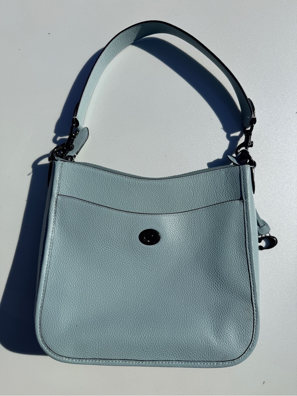 Coach Light Blue Pebble Leather Shoulder Bag